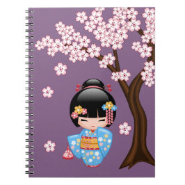 Maiko Kokeshi Doll - Blue Kimono Geisha Girl Anteckningsbok Med Spiral