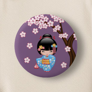 Maiko Kokeshi Doll - Blue Kimono Geisha Girl Knapp
