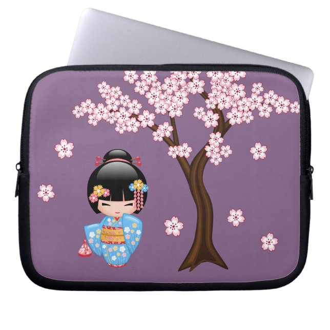 Maiko Kokeshi Doll - Blue Kimono Geisha Girl Laptop Sleeve (Framsidan)