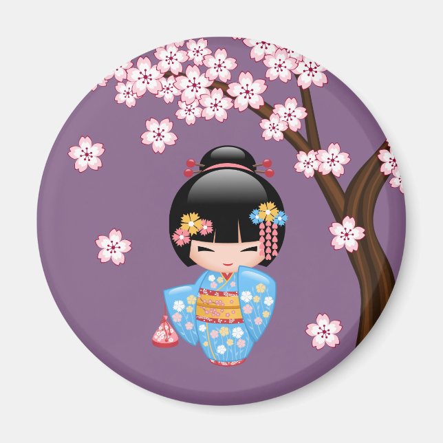 Maiko Kokeshi Doll - Blue Kimono Geisha Girl Magnet (Framsidan)