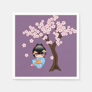 Maiko Kokeshi Doll - Blue Kimono Geisha Girl Pappersservett