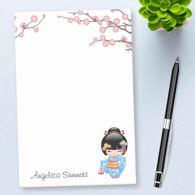 Maiko Kokeshi Doll - Blue Kimono Geisha Girl Post-it Block (Skapare uppladdad)