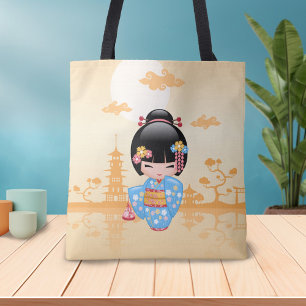 Maiko Kokeshi Doll Cute Geisha Girl Gult Tygkasse