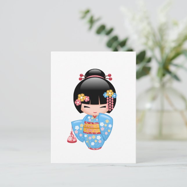 Maiko Kokeshi Doll - Cute Geisha Girl Vykort (Stående Fram)