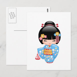 Maiko Kokeshi Doll - Cute Geisha Girl Vykort