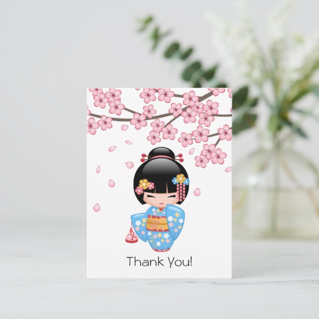 Maiko Kokeshi Doll - Cute Geisha Tack Vykort (Stående Fram)