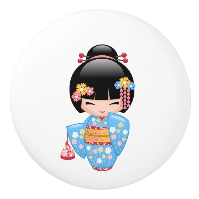Maiko Kokeshi Doll - Cute Japansk Geisha Girl Knopp (Framsidan)