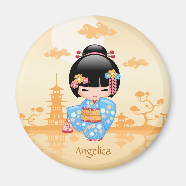 Maiko Kokeshi Doll - Cute Japansk Geisha Girl Magnet (Framsidan)
