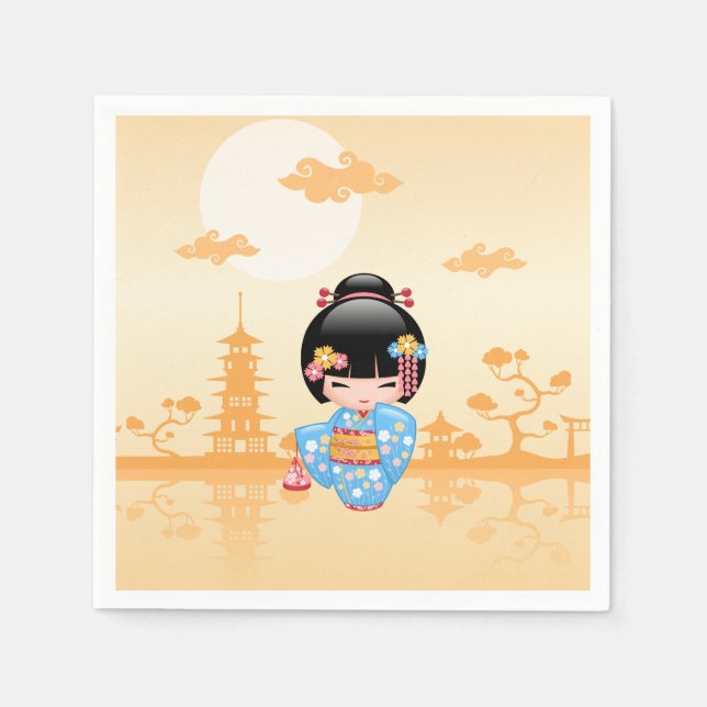Maiko Kokeshi Doll - Cute Japansk Geisha Girl Pappersservett (Framsidan)