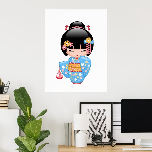 Maiko Kokeshi Doll - Cute Japansk Geisha Girl Poster (Hemmakontoret)