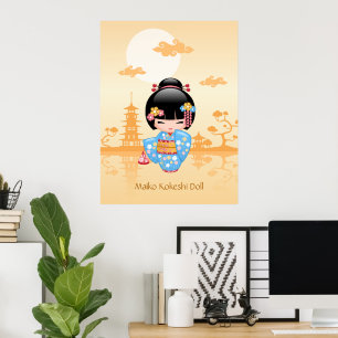 Maiko Kokeshi Doll - Cute Japansk Geisha Girl Poster