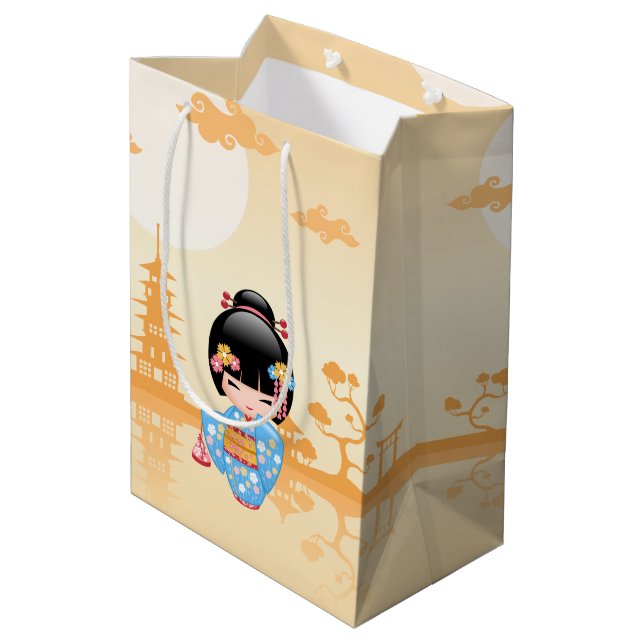 Maiko Kokeshi Doll Cute Japansk Geisha-Gult (Baksidan Vinklad)