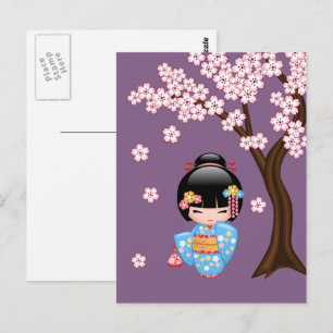 Maiko Kokeshi Doll - Geisha Ni hälsar välkommen Vykort