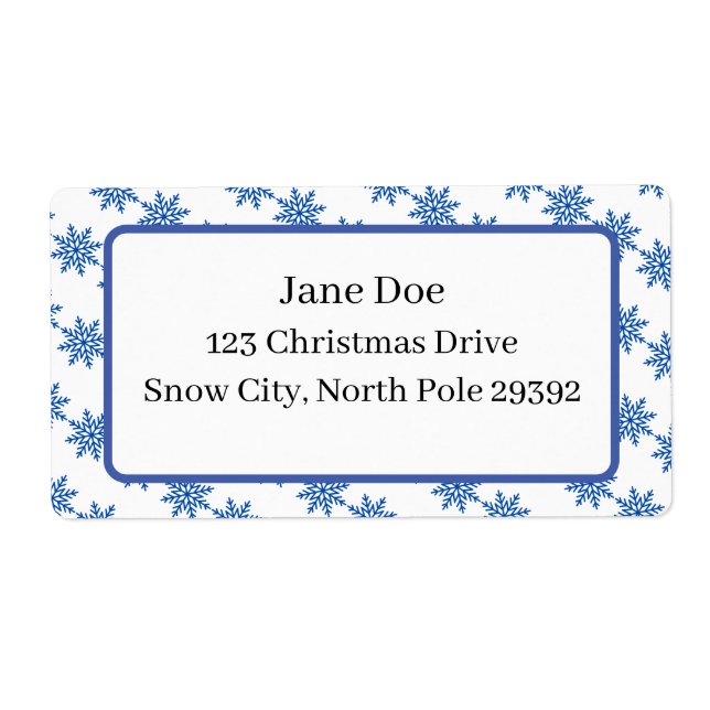 Mail Adress Blue & White Winter Season Snowflake Fraktsedel (Framsidan)
