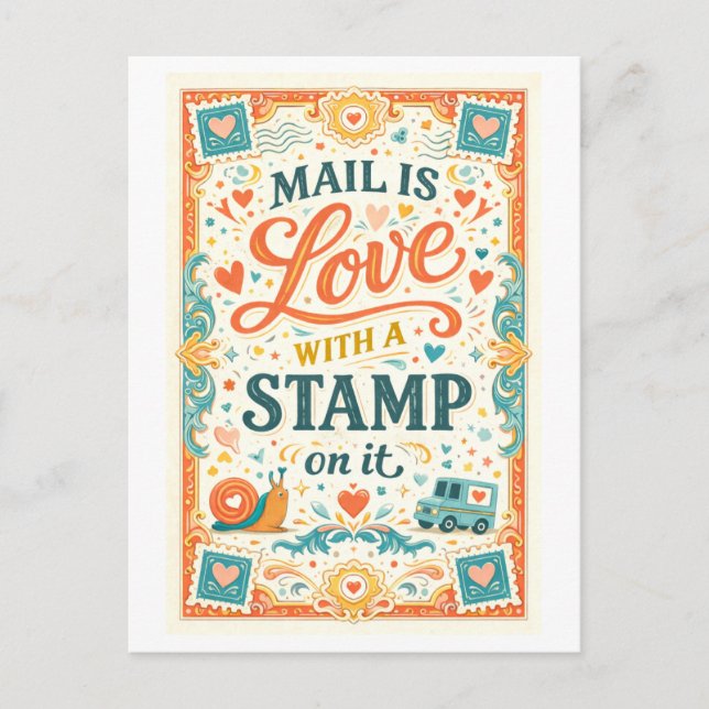 "Mail Is Love with a Stamp on It" Vykort (Framsida)
