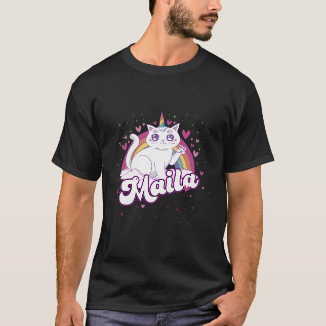 Maila Adful Namn med vacker caticorn T Shirt (Framsida)