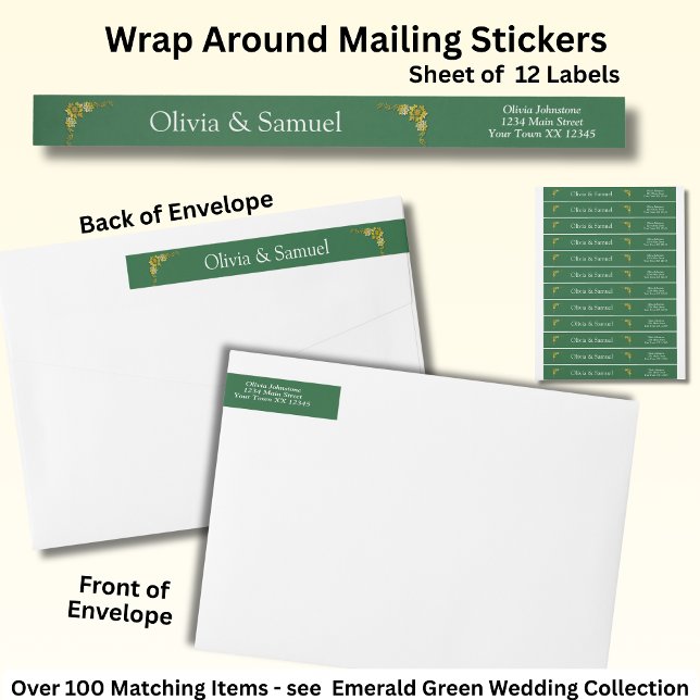 Mailing Stickers, Emerald Green & Gold Etikettband (Skapare uppladdad)