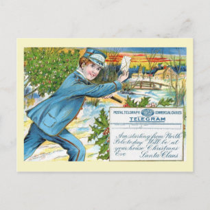 Mailman Deliving Santa's Telegram Helg Vykort
