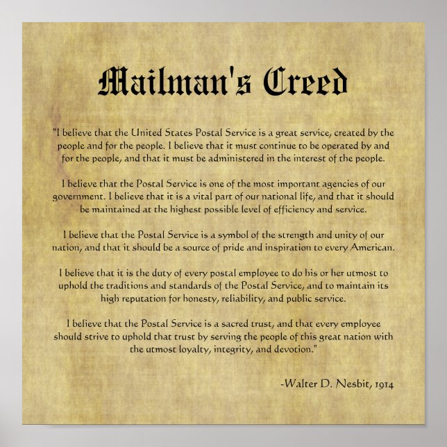 Mailmans Creed Brev Carrier Gift Poster (Framsidan)
