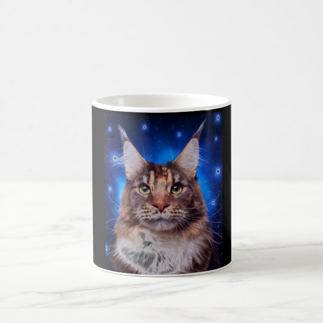 Main Coon Katt Blå Bakgrund Stjärnor Kaffemugg (Center)