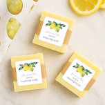 Main Squeeze Bridal Shower Favor Stickers Fyrkantigt Klistermärke<br><div class="desc">These "she found her main squeeze" bridal shower favor stickers are designed using hand painted watercolor lemon art by Victoria Grigaliunas of Do Tell A Belle. Use the template field to add the bride-to-be's name in trendy script typography. See the matching lemon bridal shower theme for summer at https://www.zazzle.com/collections/lemon_themed_bridal_shower-119857687314456758</div>