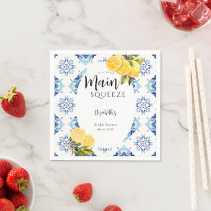 Main Squeeze Citron Blå Kakel Bröllopsdusch Lysand Pappersservett
