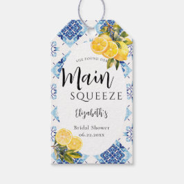 Main Squeeze Citron Blå Kakel Bröllopsdusch Lysand Presentetikett