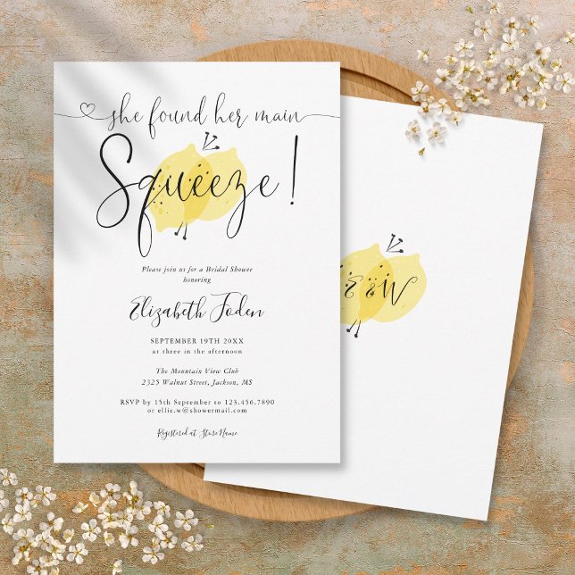 Main Squeeze Citroner Monogram Skript Bröllopsdusc Inbjudningar (Main Squeeze Lemons Monogram Script Bridal Shower Invitation)
