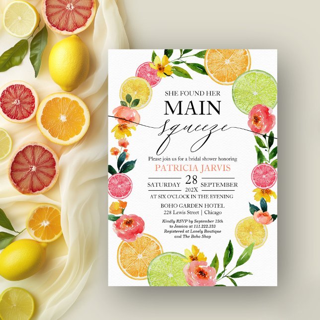 Main Squeeze Citrus Blommig Bröllopsdusch Inbjudningar (Skapare uppladdad)