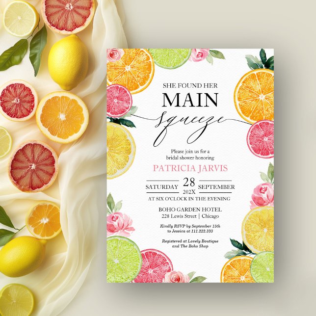 Main Squeeze Citrus Blommig Bröllopsdusch Inbjudningar (Skapare uppladdad)