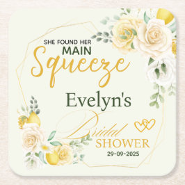 Main Squeeze Elegant Citron Blommig Bröllopsdusch Underlägg Papper Kvadrat
