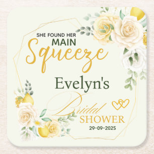 Main Squeeze Elegant Citron Blommig Bröllopsdusch Underlägg Papper Kvadrat