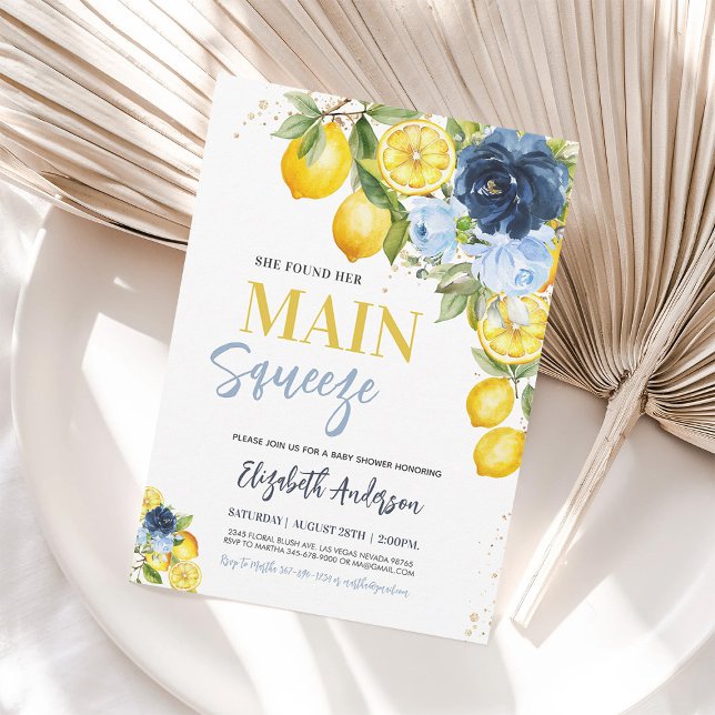 Main Squeeze Lemon Blå Blommig Bröllopsdusch-inbju Inbjudningar (Skapare uppladdad)