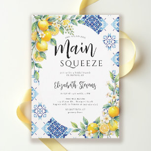 Main Squeeze Lemon Blå Kakel Sommar Bröllopsdusch Inbjudningar