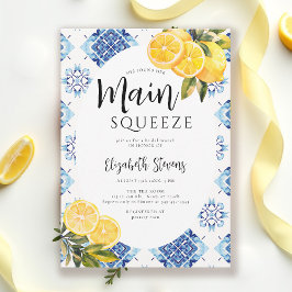 Main Squeeze Lemon Blå Klinker Lys Bröllopsdusch Inbjudningar