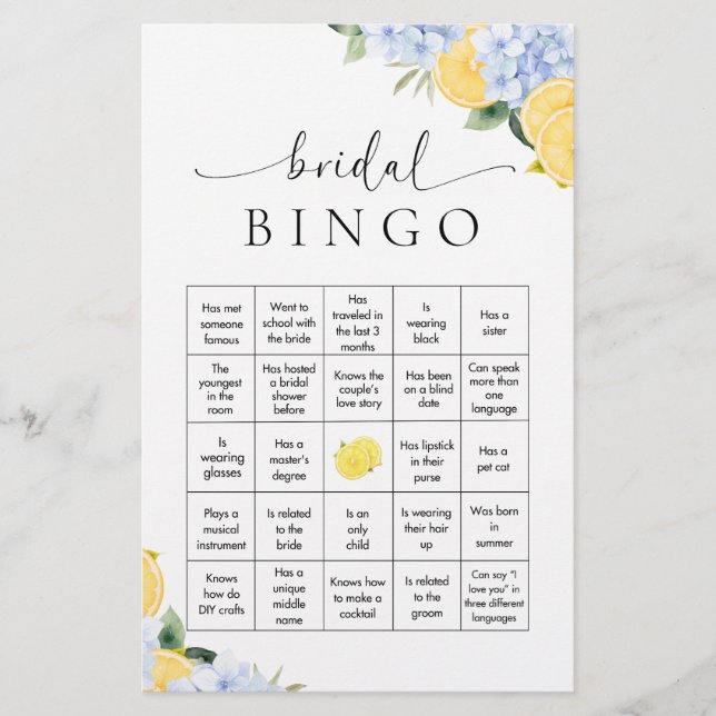 Main Squeeze Lemon Bröllop Bingo Spel Brevpapper (Framsida)