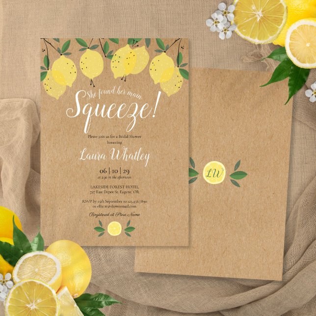 Main Squeeze Lemon Möhippa Rustic Inbjudningar (Main Squeeze Lemon Bridal Shower Rustic Invitation)