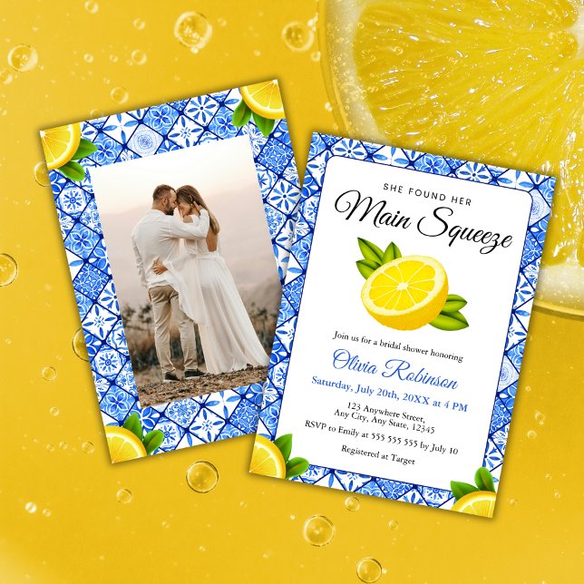 Main Squeeze Mediterranean Photo Möhippa Inbjudningar (She Found Her Main Squeeze Mediterranean Lemon Photo Bridal Shower Invitation    )