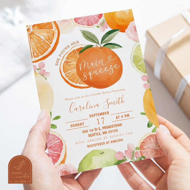 Main Squeeze Orange Citrus Bröllopsdusch Inbjudningar (Skapare uppladdad)