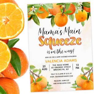 Main Squeeze Orange Frukt Baby Shower Inbjudan