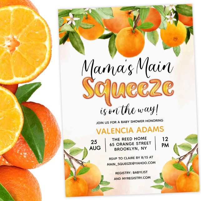 Main Squeeze Orange Frukt Baby Shower Inbjudan (Skapare uppladdad)