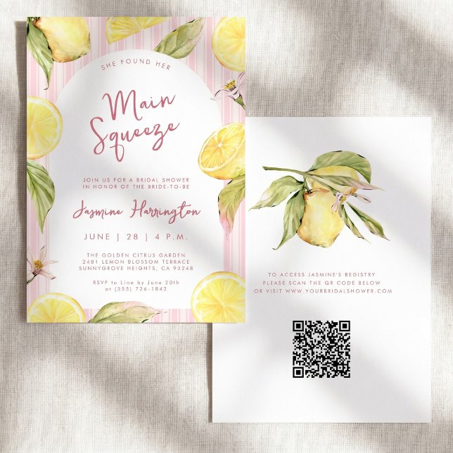 Main Squeeze QR-kod Citron Bröllopsdusch Inbjudningar (Skapare uppladdad)