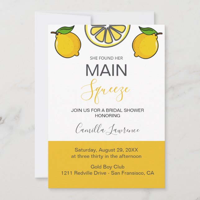 Main Squeeze Tropical Citrus Lemon Bridal Shower  Inbjudningar (Framsida)