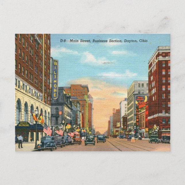 Main St., Dayton, Ohio Vintage Vykort (Framsida)