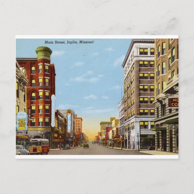 Main St., Joplin, Missouri Vintage Vykort (Framsida)