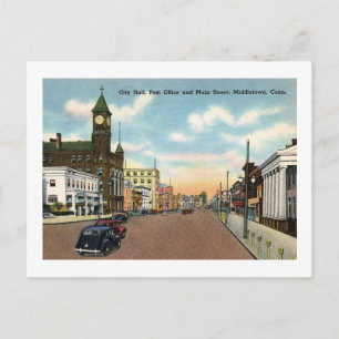 Main St., Middletown, Connecticut Vintage Vykort