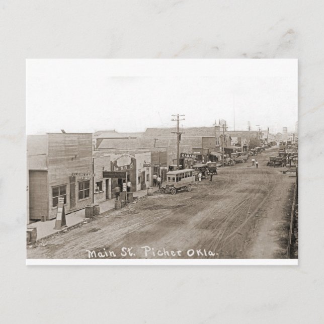 Main St. Picher Oklahoma circa1920 Vykort (Framsida)