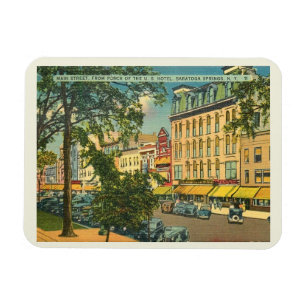 Main St, Saratoga Vår NY Vintage Postcard Magnet