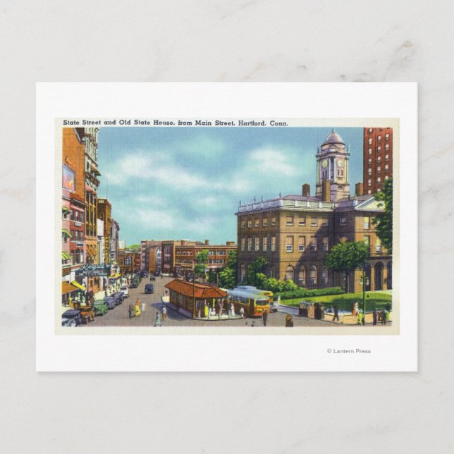 Main Street View of State Street & Old State Vykort (Framsida)