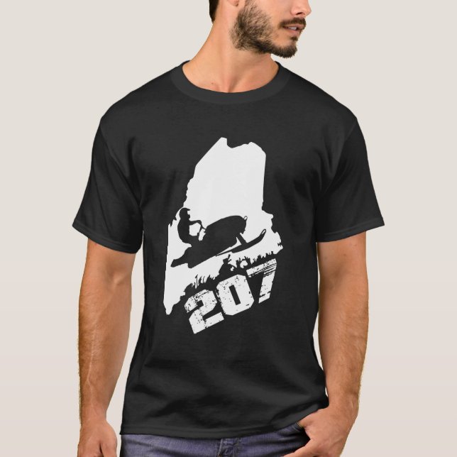 Maine 207 State Snowmobile T Shirt (Framsida)